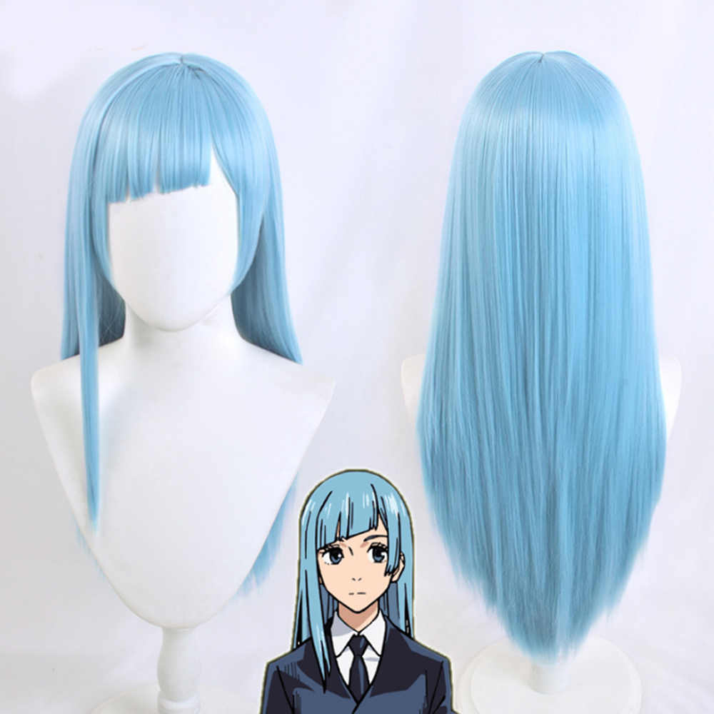 Anime Jujutsu Kaisen Miwa Kasumi bleu long cosplay perruque cheveux épais pour Halloween mascarade -Takerlama