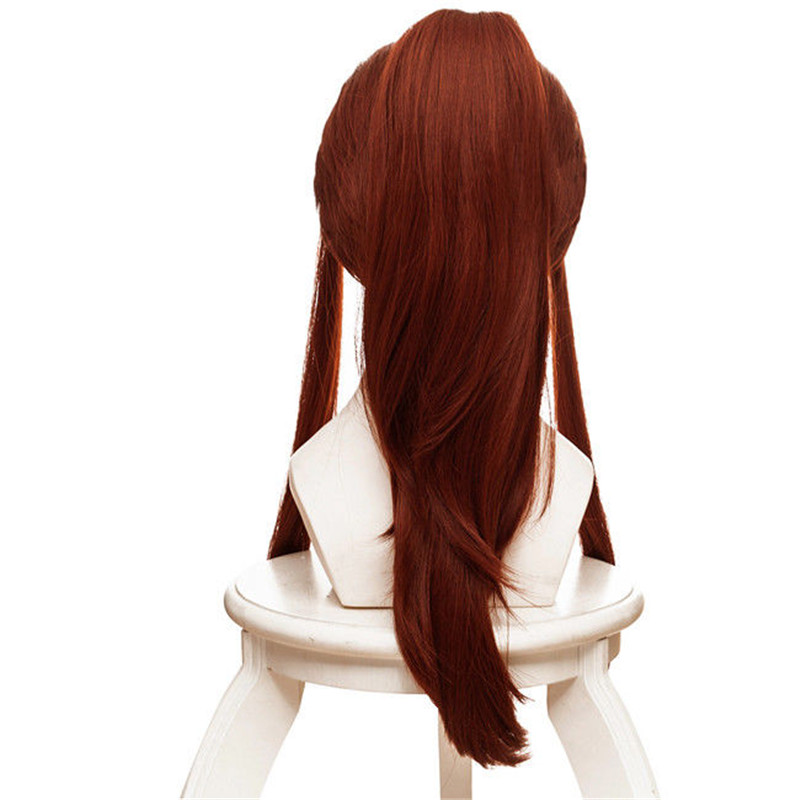 Anime Game Over Regarder OW dVA brigitte perruque rouge brun Cauda longue perruque cosplay costume femmes long Prêle Perruques cosplay 50cm