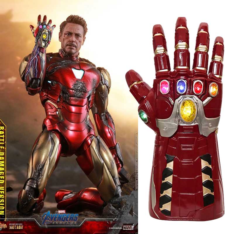 Avengers 4 Endgame Iron Man Tony Stark Led rouge Gants Infinity lumière up Infinity Gauntlet Replica Cosplay Gants Halloween Props enfants cadeau