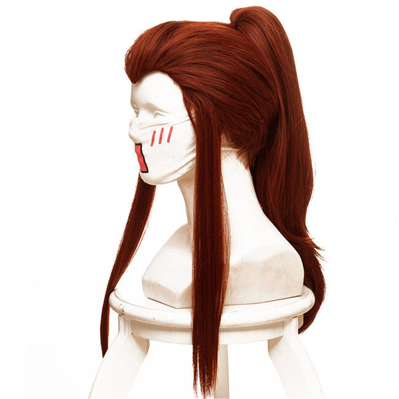 Anime Game Over Regarder OW dVA brigitte perruque rouge brun Cauda longue perruque cosplay costume femmes Long Prêle Perruques cosplay 50cm
